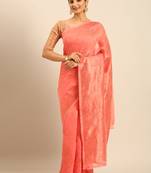Sangam Prints Peach Cotton Woven Work Traditional Saree