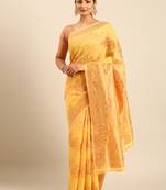 Sangam Prints Yellow Cotton Woven Work Traditional Saree