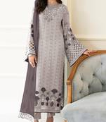 Grey embroidered faux georgette semi stitched salwar suit