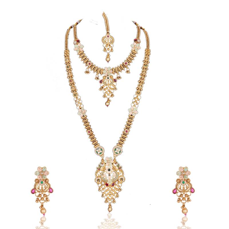  Gold plated heavy long temple jewellery set