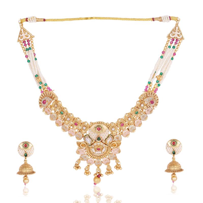   Gold plated traditional temple choker necklace jewellery with earrings set for wo ::Girls