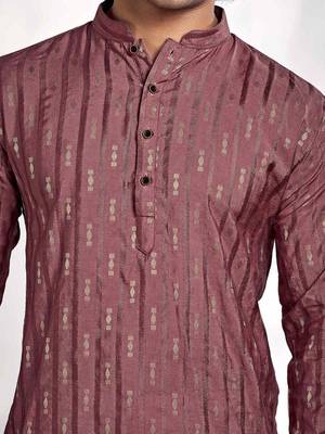 Vardha men's viscose woven jacquard stitched kurta, pink linear striped & diamond jacquard kurtas for men 2
