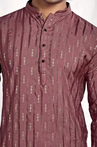 Vardha men's viscose woven jacquard stitched kurta, pink linear striped & diamond jacquard kurtas for men