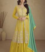 Chinon embroidered lemon yellow trendy salwar kameez