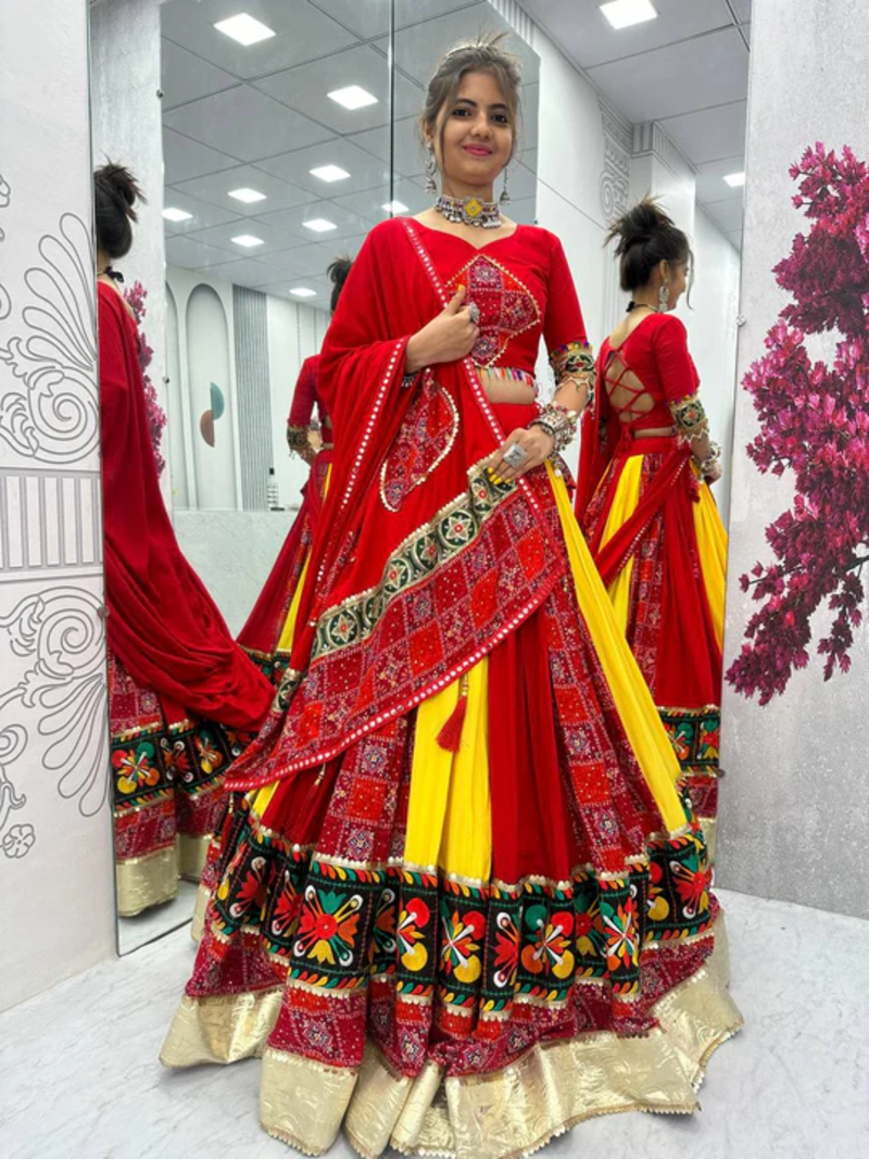 Anara Navratri Collection: Designer Red Semi Stitched Lehenga Choli