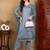 Blue embroidered silk blend stitched readymade suit