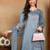 Blue embroidered silk blend stitched readymade suit