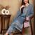 Blue embroidered silk blend stitched readymade suit