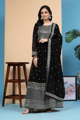  Georgette Embroidery Sequence Work Salwar Suit Set Anarkali Kurta Pant with Dupatta 1