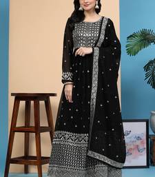 Trendmalls  Georgette Embroidery Sequence Work Salwar Suit Set Anarkali Kurta Pant with Dupatta