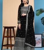 Trendmalls  Georgette Embroidery Sequence Work Salwar Suit Set Anarkali Kurta Pant with Dupatta