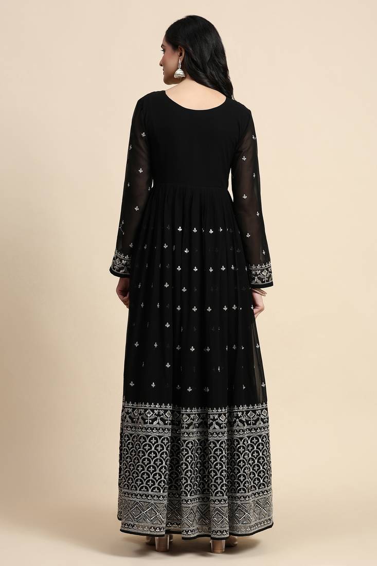  Georgette Embroidery Sequence Work Salwar Suit Set Anarkali Kurta Pant with Dupatta