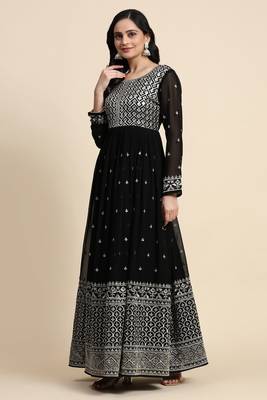 Georgette Embroidery Sequence Work Salwar Suit Set Anarkali Kurta Pant with Dupatta 4