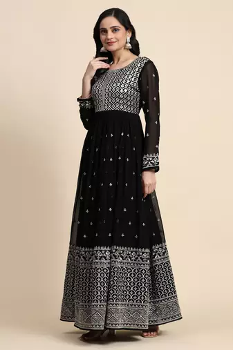 Trendmalls  Georgette Embroidery Sequence Work Salwar Suit Set Anarkali Kurta Pant with Dupatta