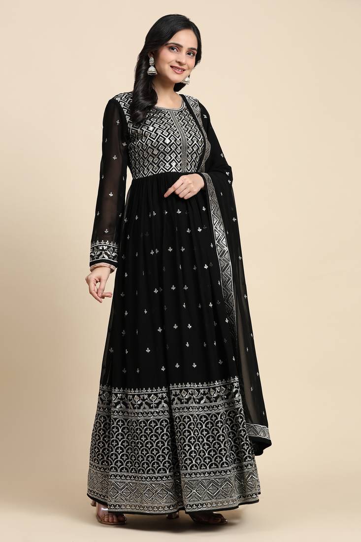  Georgette Embroidery Sequence Work Salwar Suit Set Anarkali Kurta Pant with Dupatta