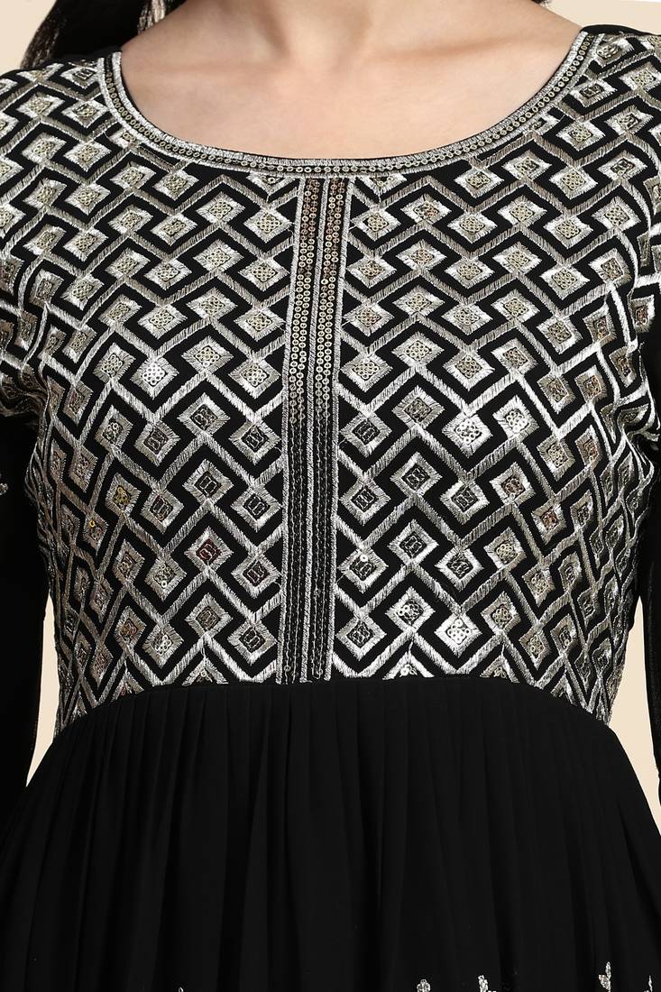  Georgette Embroidery Sequence Work Salwar Suit Set Anarkali Kurta Pant with Dupatta