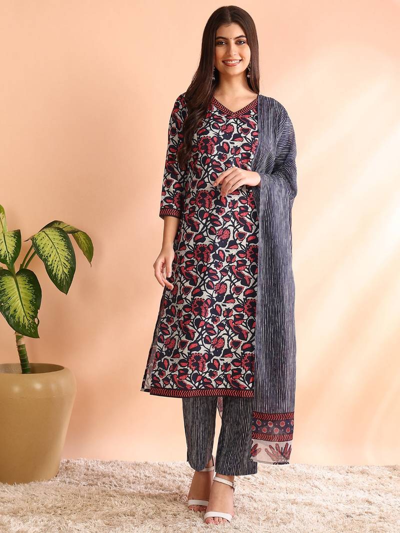 Grey printed rayon stitched readymade suit