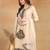 Cream embroidered silk blend stitched readymade suit