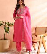 Pink embroidered silk blend stitched readymade suit