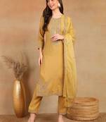 Gold embroidered silk blend stitched readymade suit