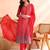 Red printed silk blend stitched readymade suit