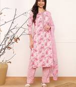 Pink printed rayon stitched readymade suit