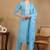 Blue embroidered viscose rayon stitched readymade suit