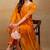 Mustard embroidered silk blend stitched readymade suit