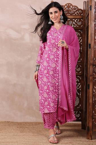 Pink printed rayon stitched readymade suit