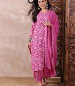 Pink printed rayon stitched readymade suit