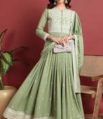 Green embroidered georgette stitched readymade suit