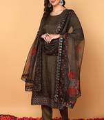 Green embroidered organza stitched readymade suit