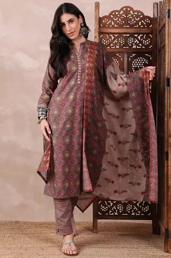 Green printed rayon stitched readymade suit