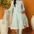 Blue embroidered organza stitched readymade suit
