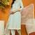 Blue embroidered organza stitched readymade suit