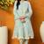 Blue embroidered organza stitched readymade suit