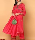 Pink embroidered silk blend stitched readymade suit