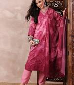 Pink printed silk blend stitched readymade suit