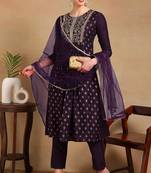 Purple woven silk blend stitched readymade suit