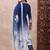 Blue printed silk blend stitched readymade suit