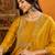 Mustard embroidered silk blend stitched readymade suit