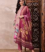 Multicolor printed silk blend stitched readymade suit
