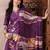 Purple printed silk blend stitched readymade suit