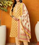 Yellow printed rayon stitched readymade suit