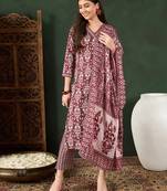 Maroon printed rayon stitched readymade suit