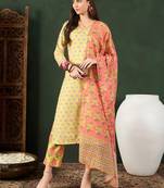 Yellow printed rayon stitched readymade suit