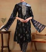 Black printed blended cotton stitched readymade suit