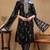 Black printed blended cotton stitched readymade suit
