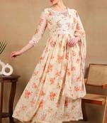 Off white printed georgette stitched readymade suit