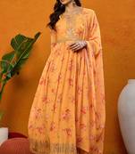 Orange printed georgette stitched readymade suit
